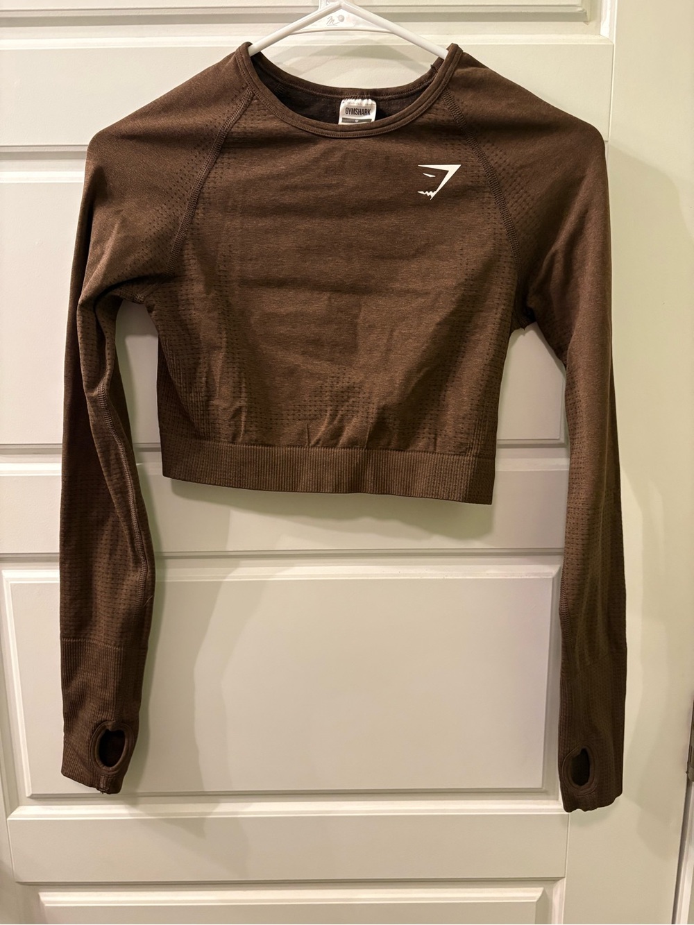 Gymshark Brown Long-Sleeve Cropped Seamless Top with Thumbholes